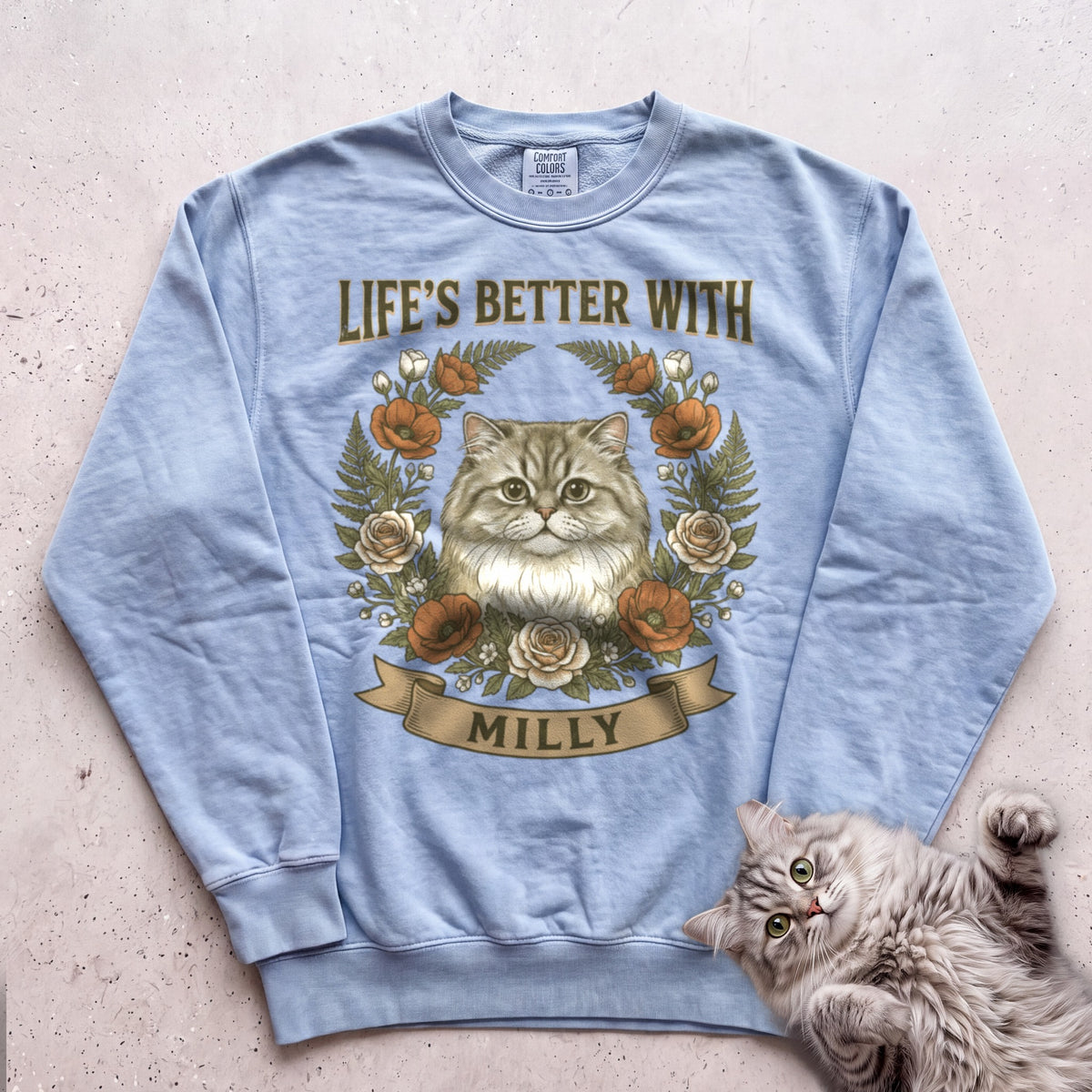 Life is Better With Your Cat Customizable Personalized Sweatshirt - Chambray
