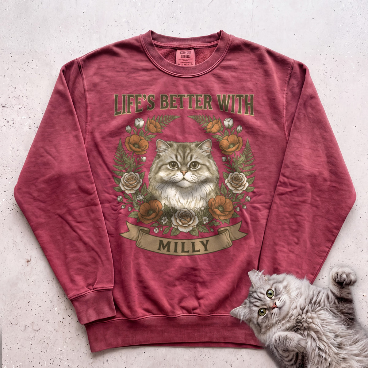 Life is Better With Your Cat Customizable Personalized Sweatshirt - Crimson
