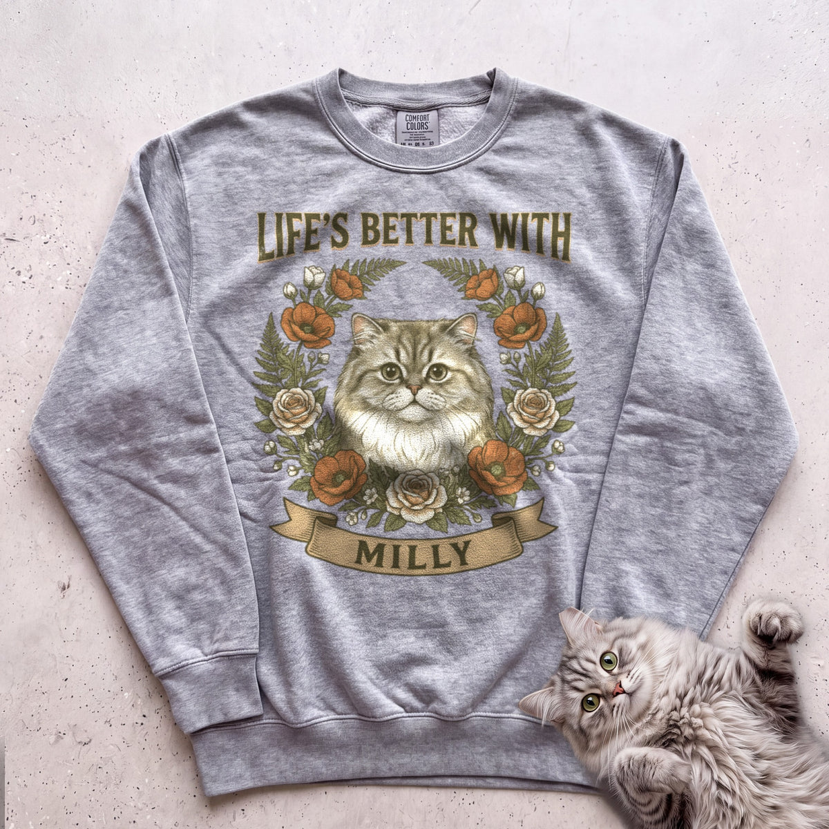 Life is Better With Your Cat Customizable Personalized Sweatshirt - Grey
