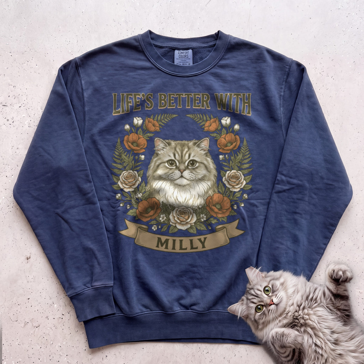Life is Better With Your Cat Customizable Personalized Sweatshirt - True Navy