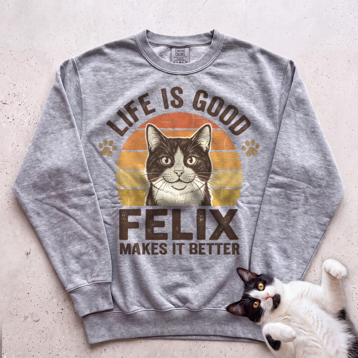 Life Is Good Cat Makes It Better Customizable Personalized Sweatshirt - Grey