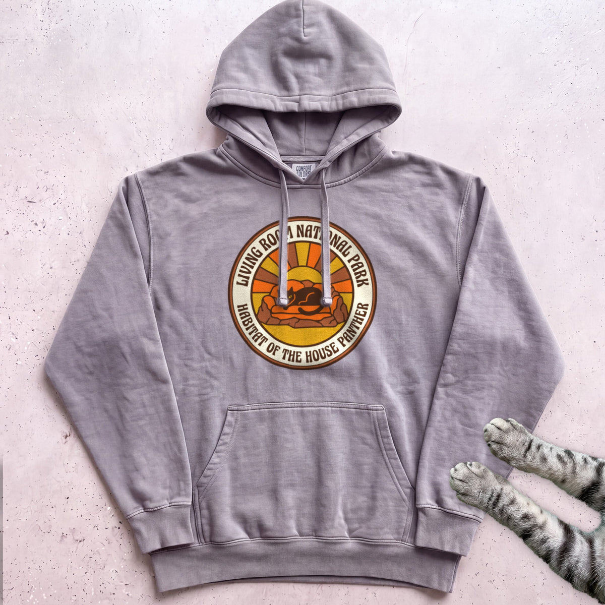 Living Room National Park Cat Hoodie - Grey