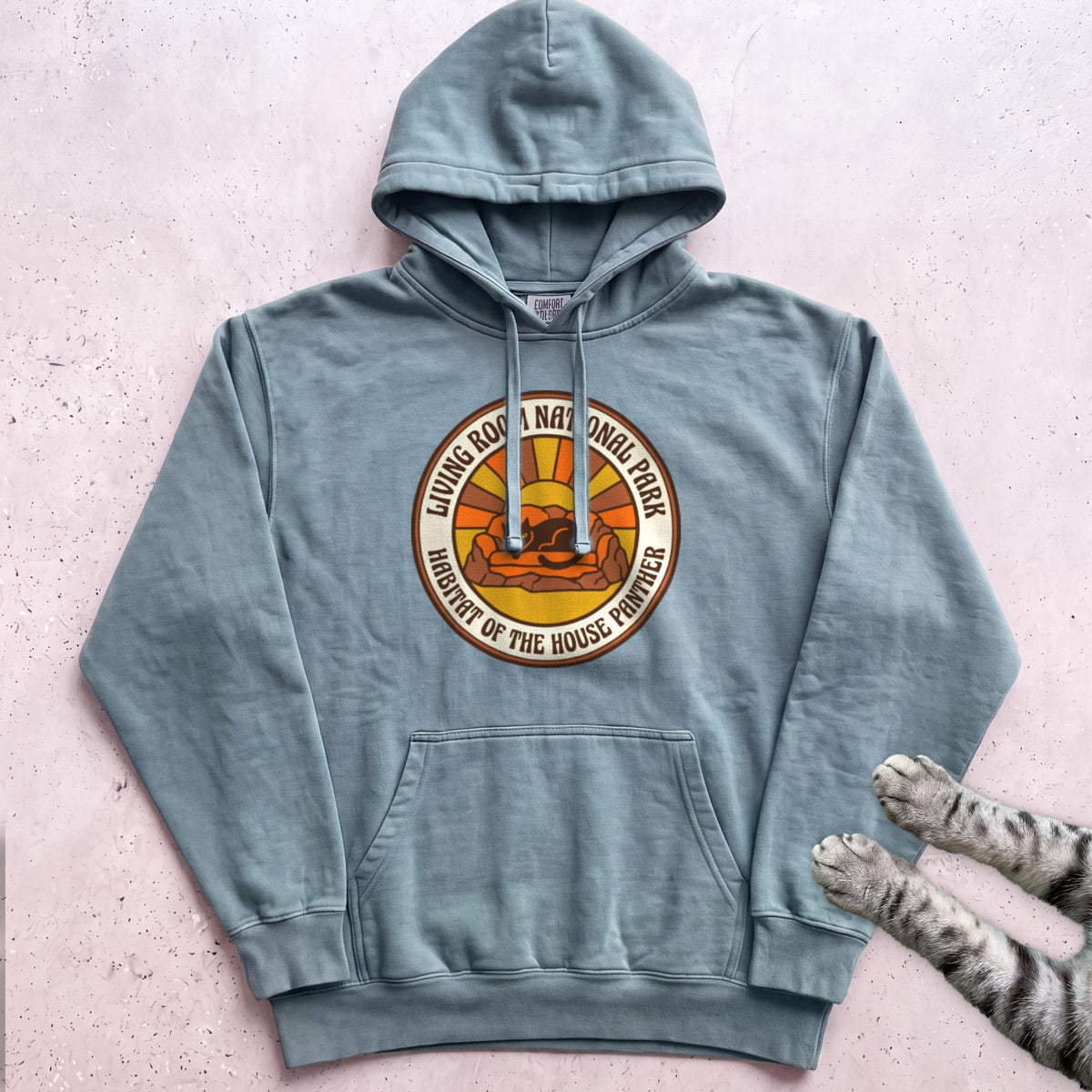 Living Room National Park Cat Hoodie - Seafoam