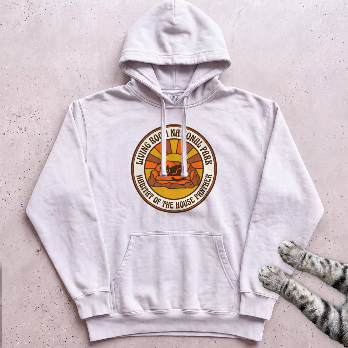 Living Room National Park Cat Hoodie - White