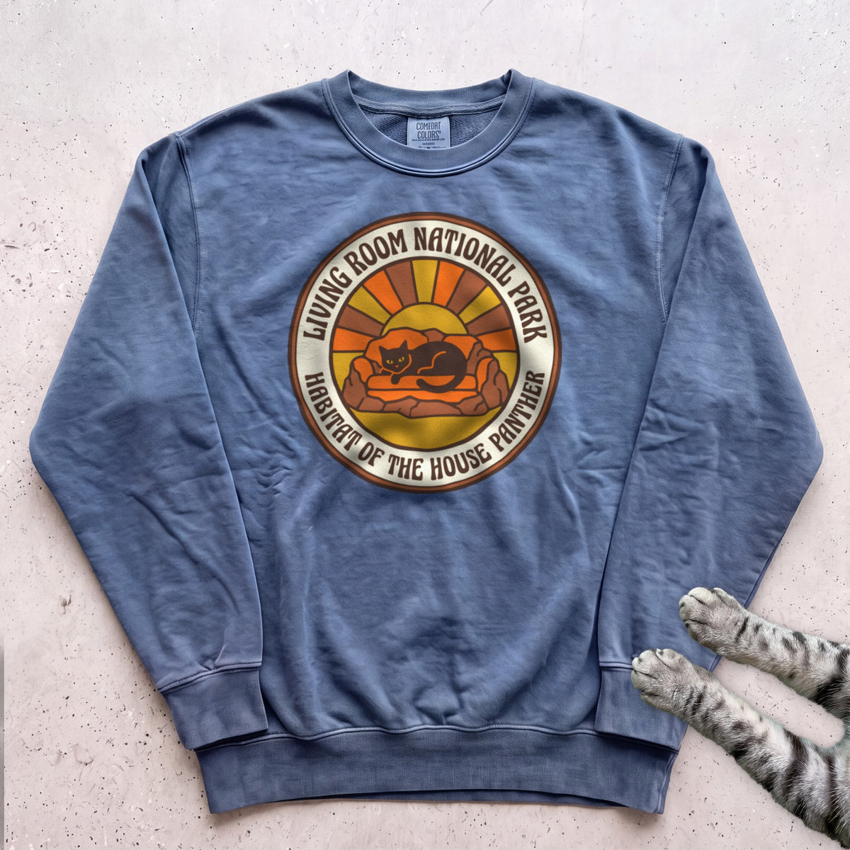Living Room National Park Cat Sweatshirt - Blue Jean