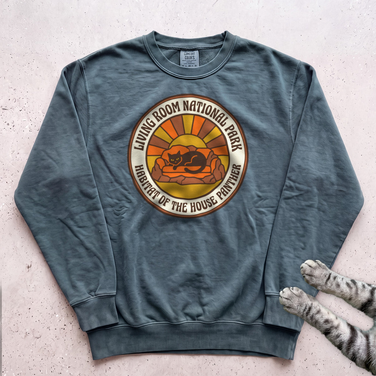 Living Room National Park Cat Sweatshirt - Blue Spruce