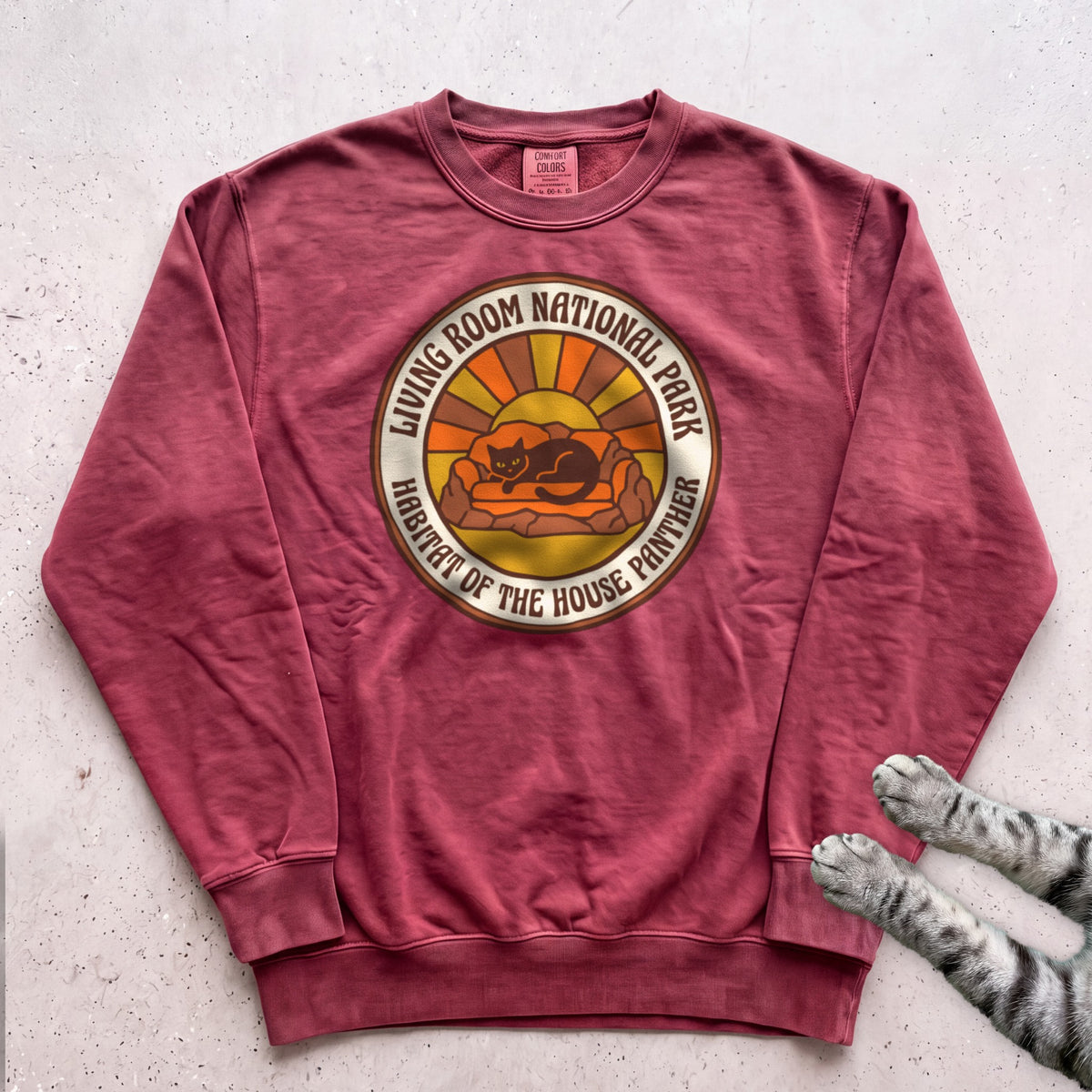 Living Room National Park Cat Sweatshirt - Crimson
