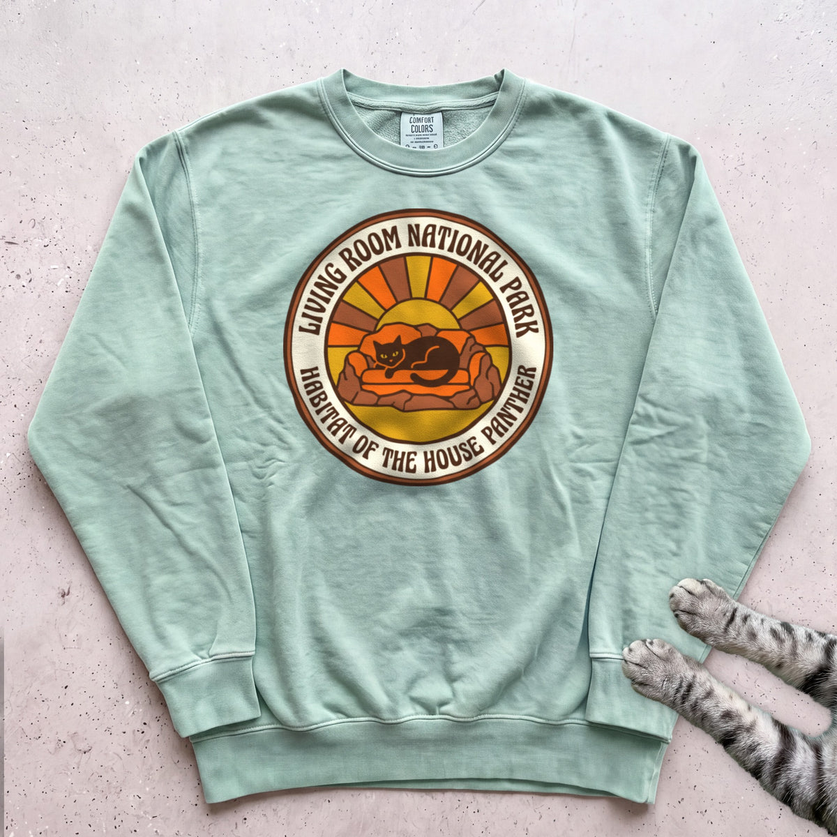 Living Room National Park Cat Sweatshirt - Light Green