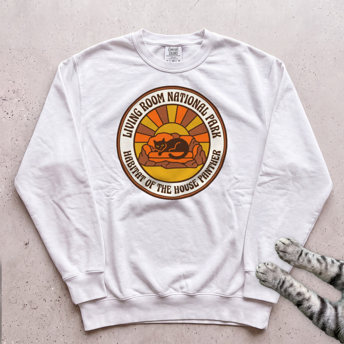 Living Room National Park Cat Sweatshirt - White