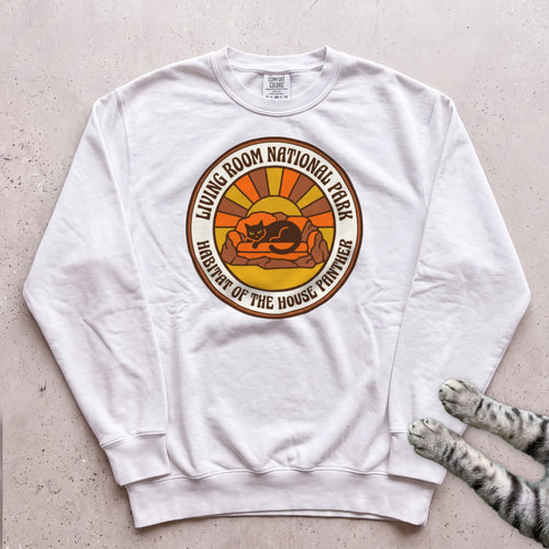 Living Room National Park Cat Sweatshirt - White