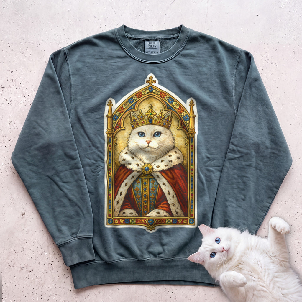 Medieval Cat Portrait Personalized Sweatshirt - Blue Spruce