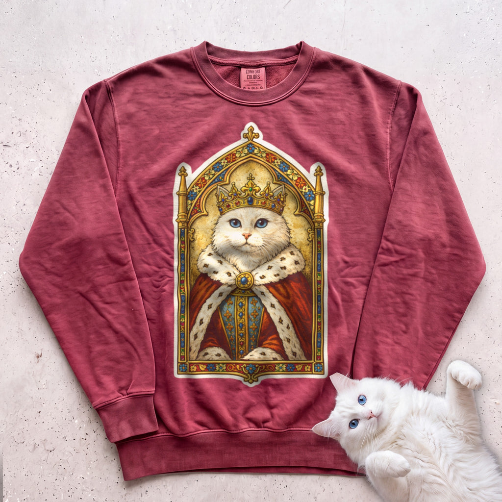 Medieval Cat Portrait Personalized Sweatshirt - Crimson