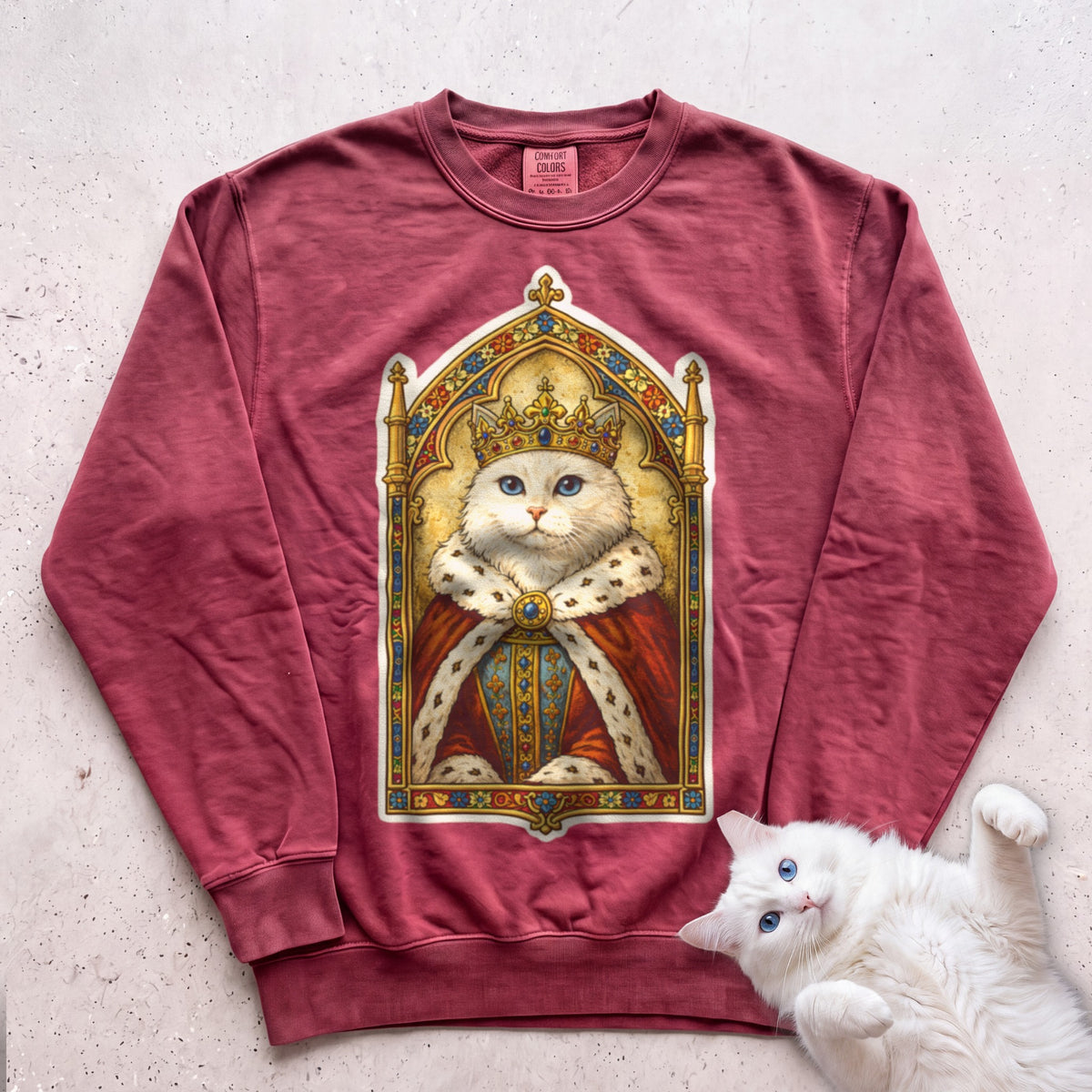 Medieval Cat Portrait Personalized Sweatshirt - Crimson