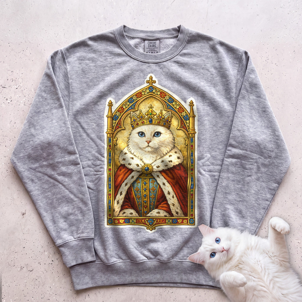 Medieval Cat Portrait Personalized Sweatshirt - Grey
