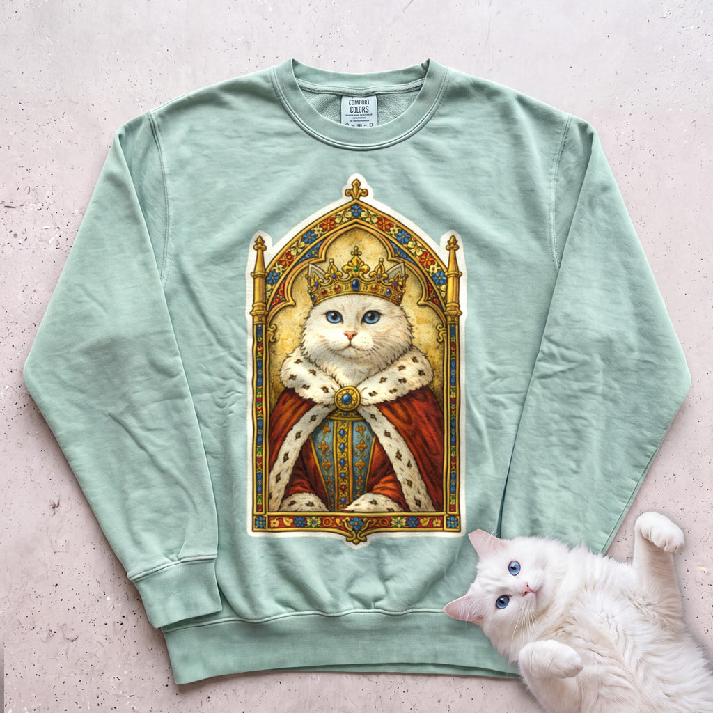 Medieval Cat Portrait Personalized Sweatshirt - Light Green