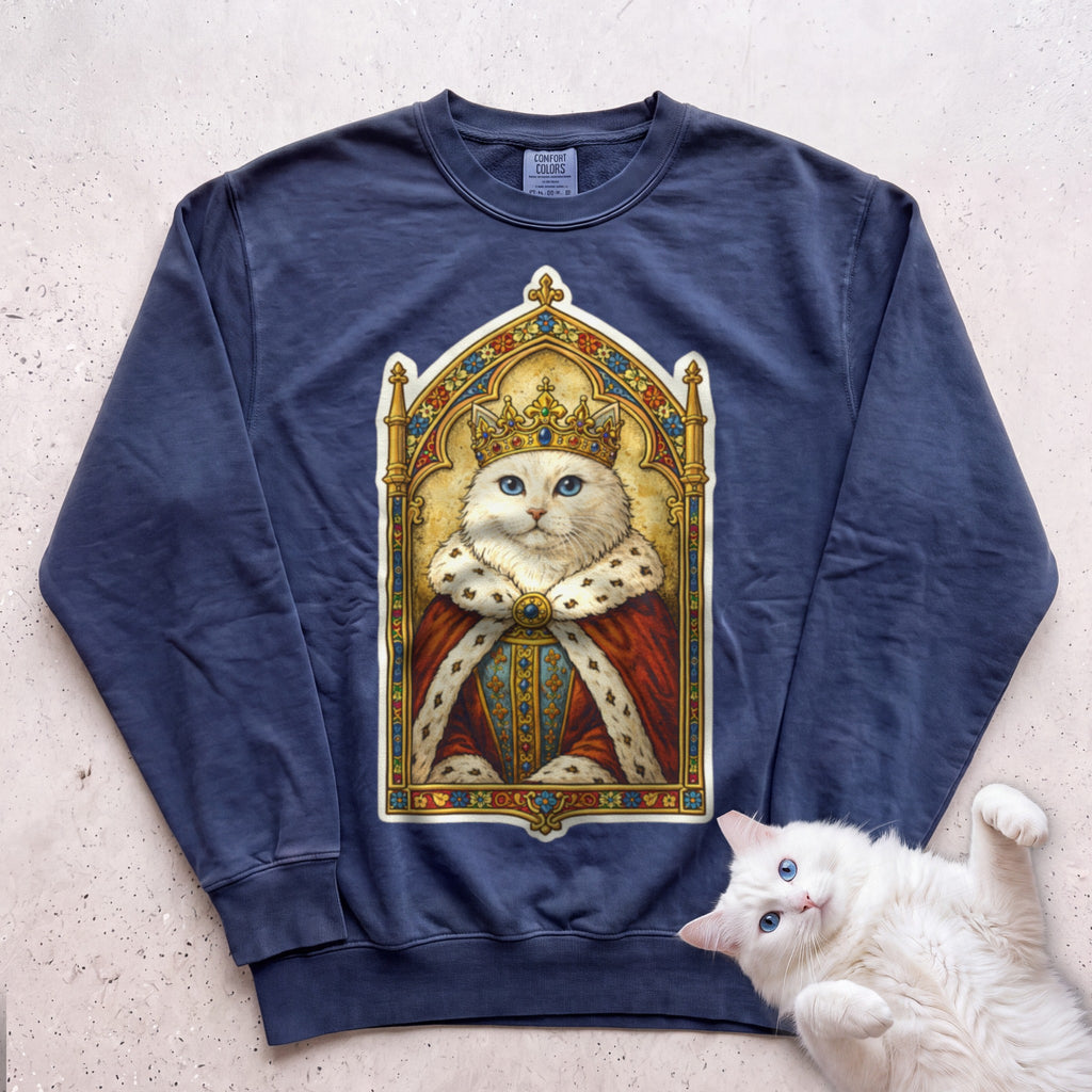 Medieval Cat Portrait Personalized Sweatshirt - True Navy