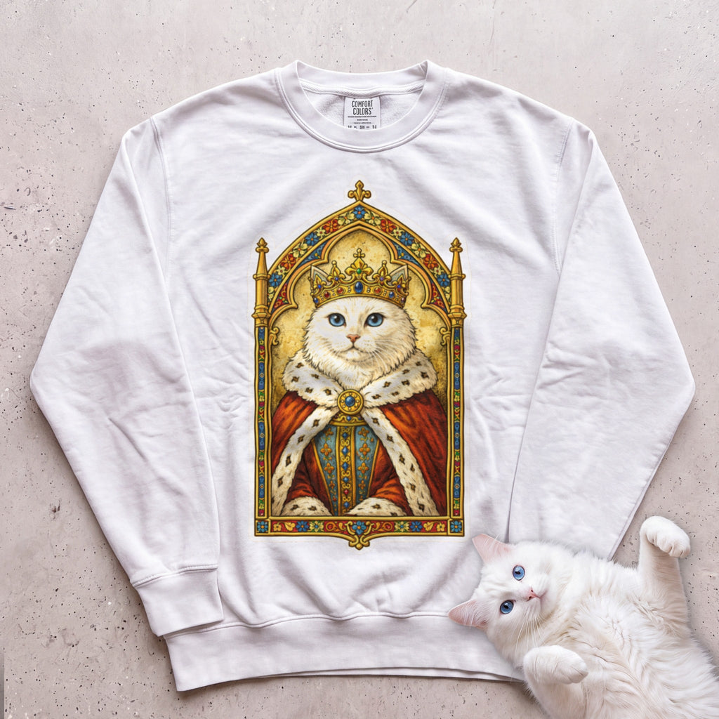 Medieval Cat Portrait Personalized Sweatshirt - White