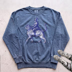 Medieval Knight Riding Cat Sweatshirt - Blue Jean