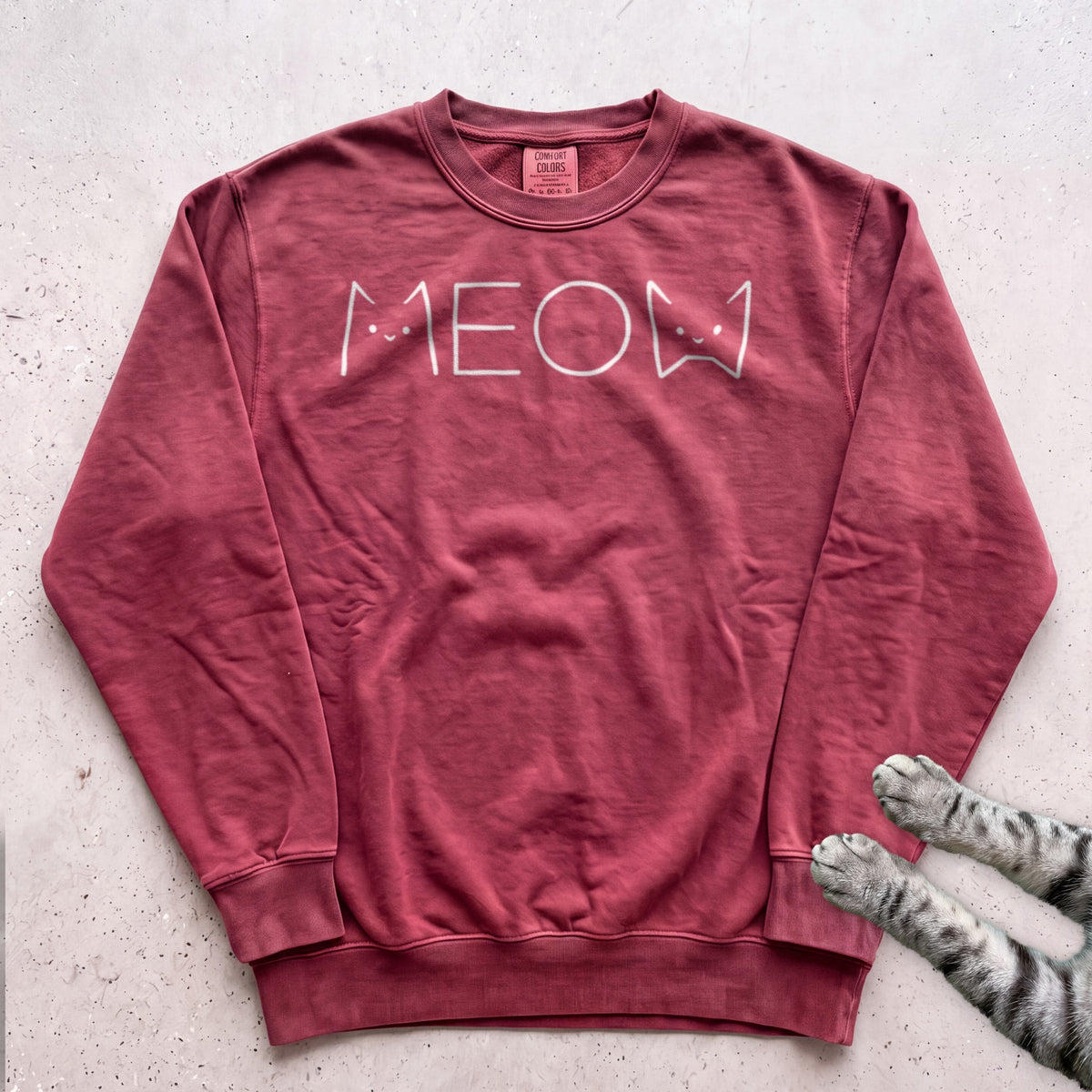 Meow Cat Graphic Sweatshirt - Crimson