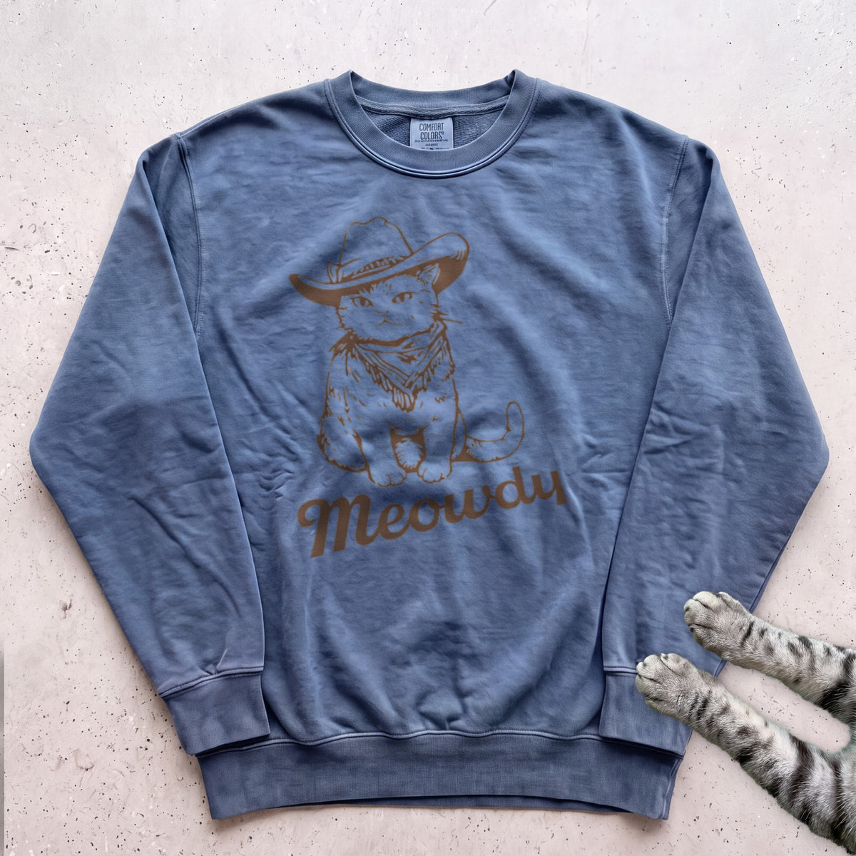 Meowdy Cowboy Cat Sweatshirt - Blue Jean