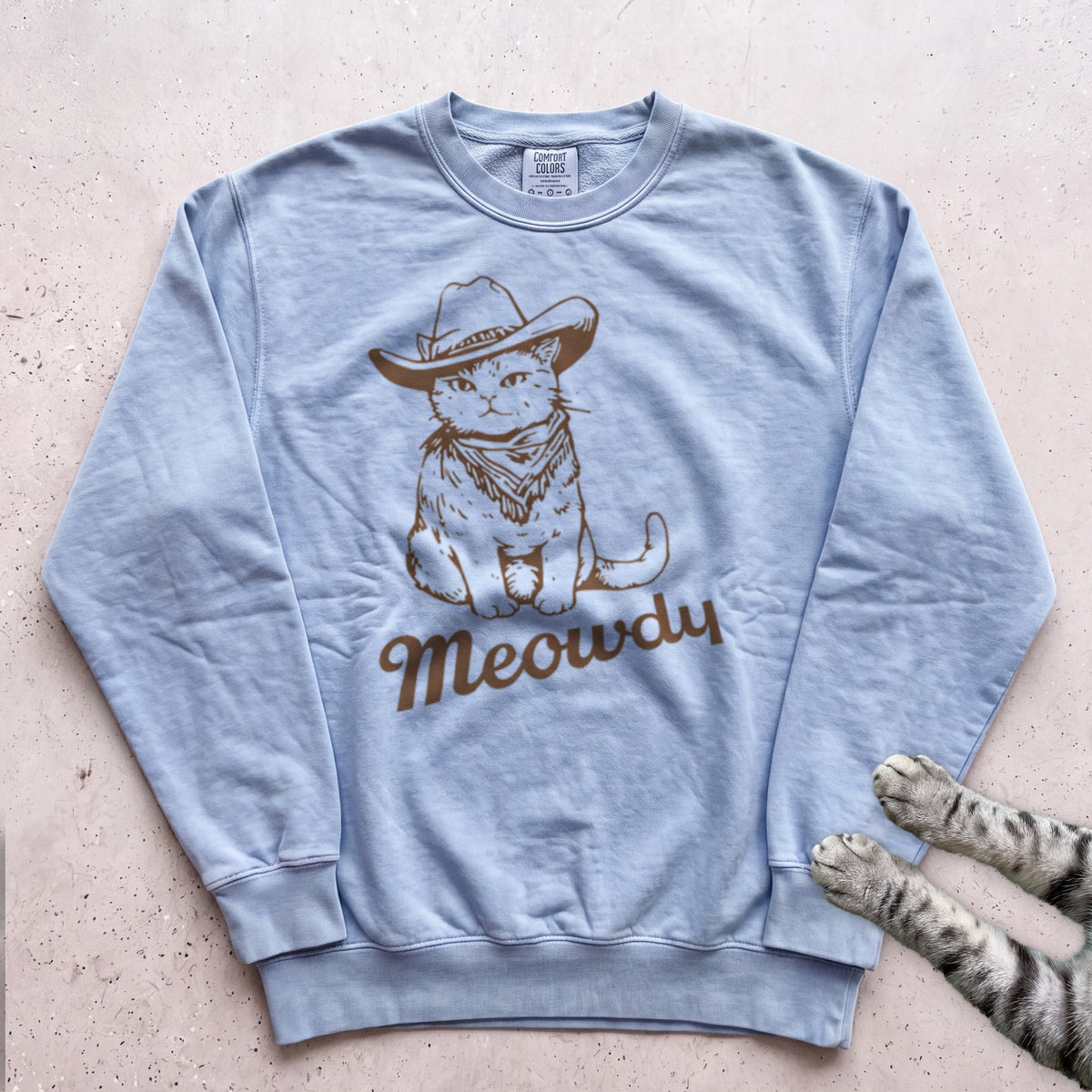 Meowdy Cowboy Cat Sweatshirt - Chambray