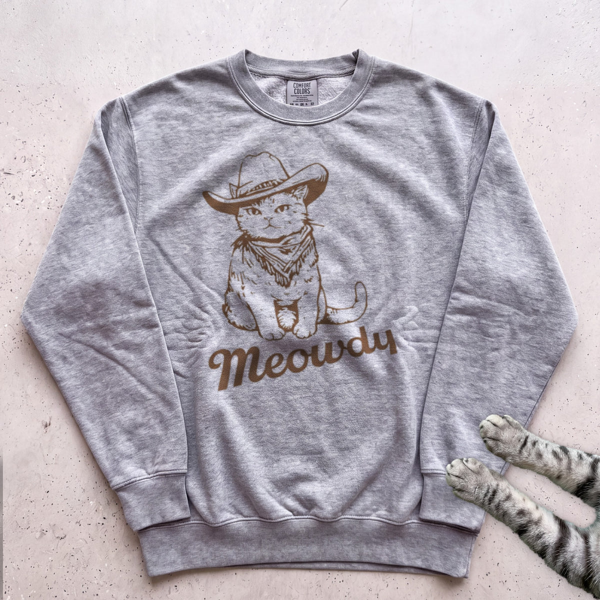Meowdy Cowboy Cat Sweatshirt - Grey