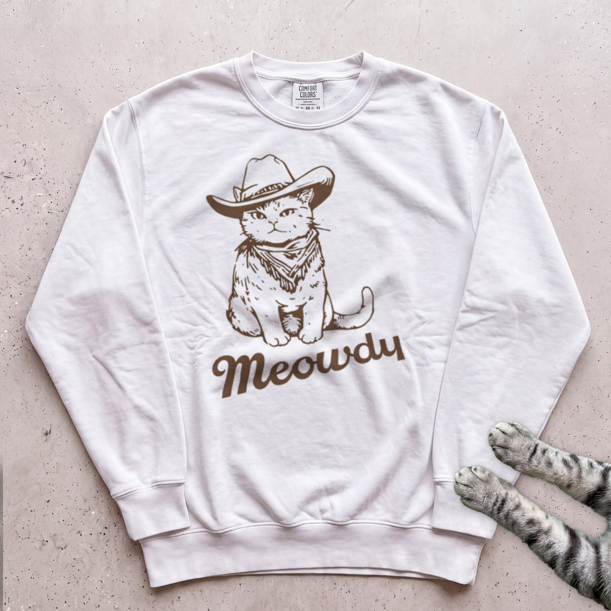 Meowdy Cowboy Cat Sweatshirt - White