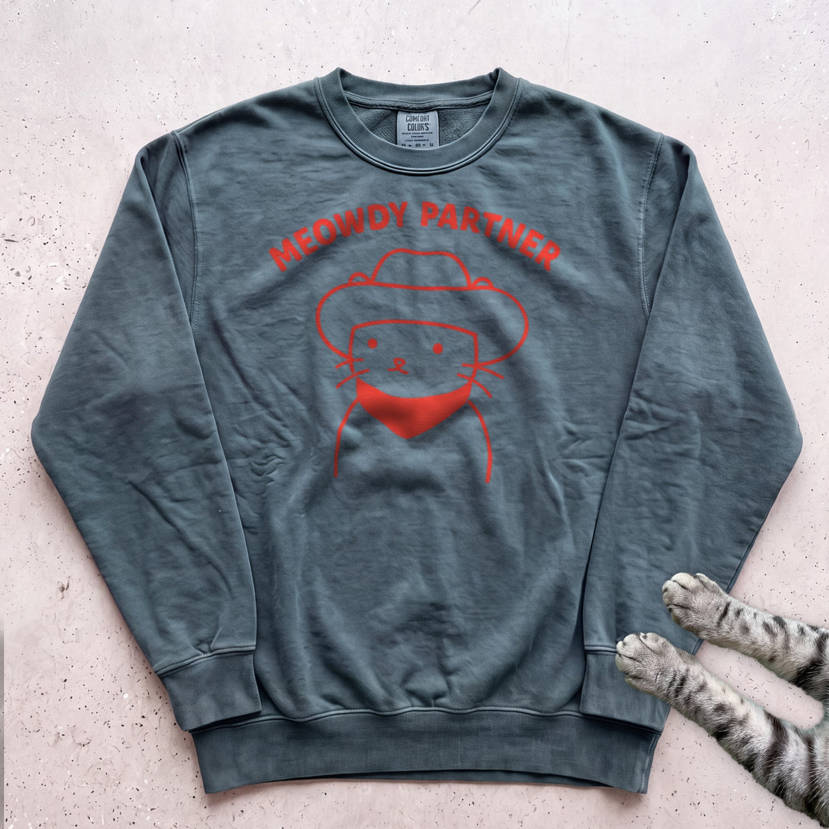 Meowdy Partner Cat Sweatshirt - Blue Spruce