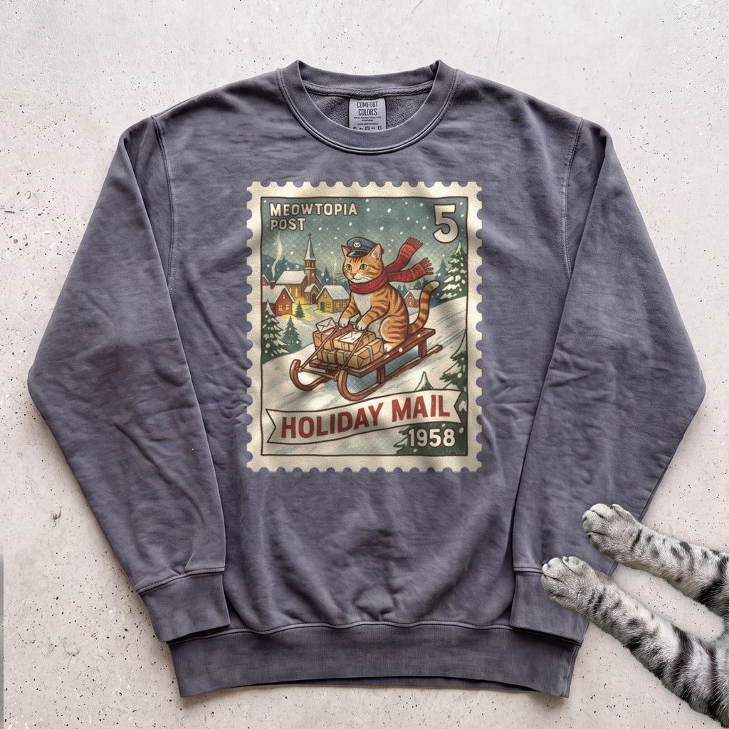 Meowtopia Post Stamp Cat Sweatshirt - Pepper