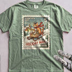 Meowtopia Post Stamp Cat T-Shirt - Light Green