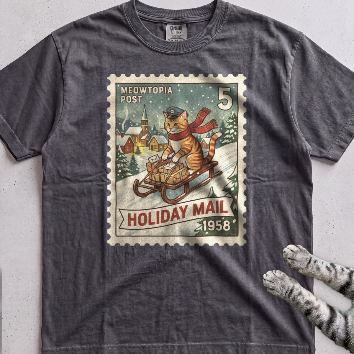 Meowtopia Post Stamp Cat T-Shirt - Pepper