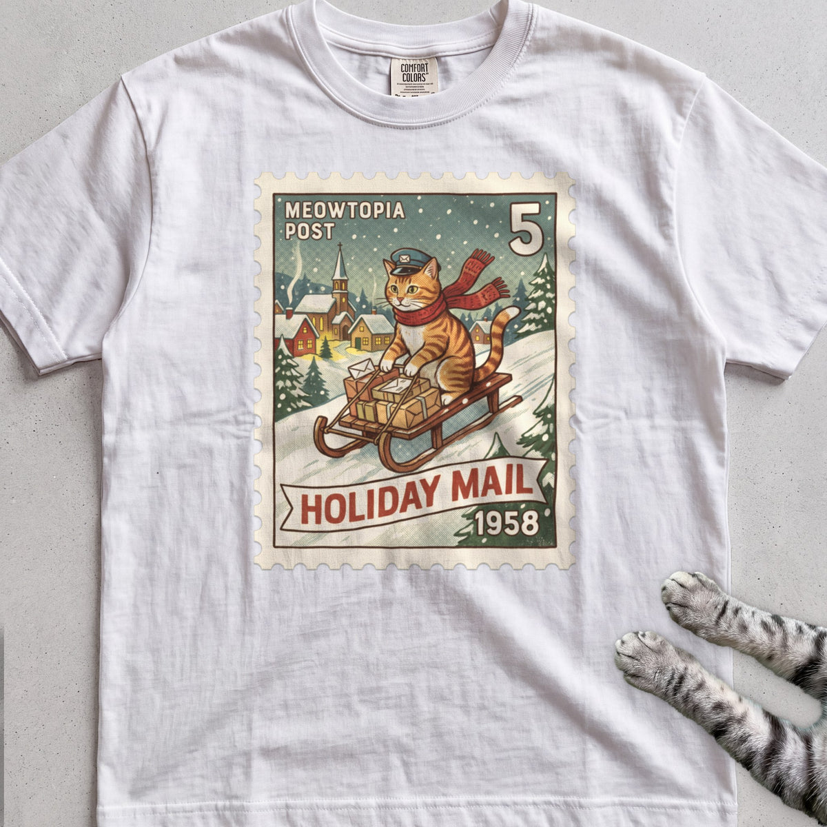 Meowtopia Post Stamp Cat T-Shirt - White