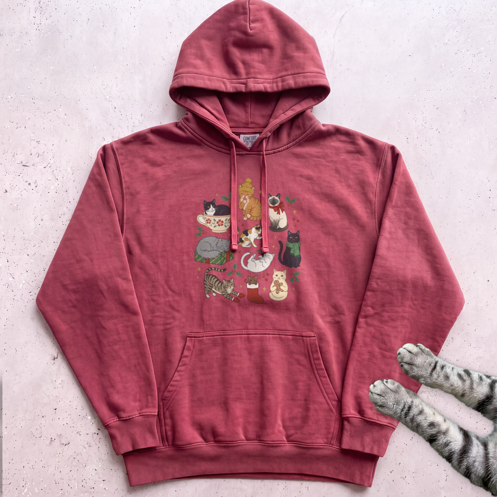 Meowy & Bright Cat Crew Hoodie - Crimson