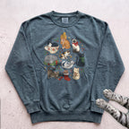 Meowy & Bright Cat Crew Sweatshirt - Blue Spruce
