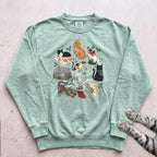 Meowy & Bright Cat Crew Sweatshirt - Light Green