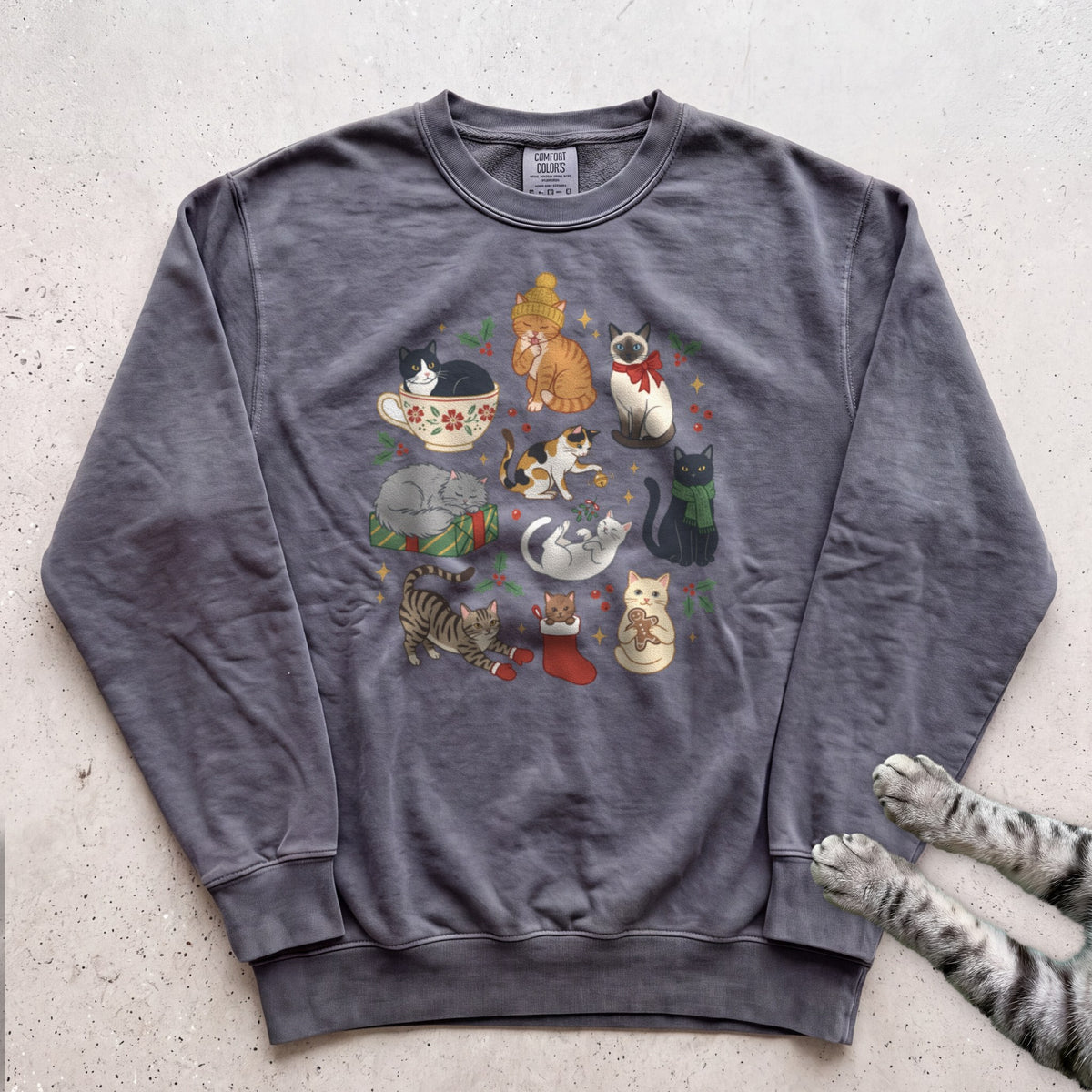 Meowy & Bright Cat Crew Sweatshirt - Pepper