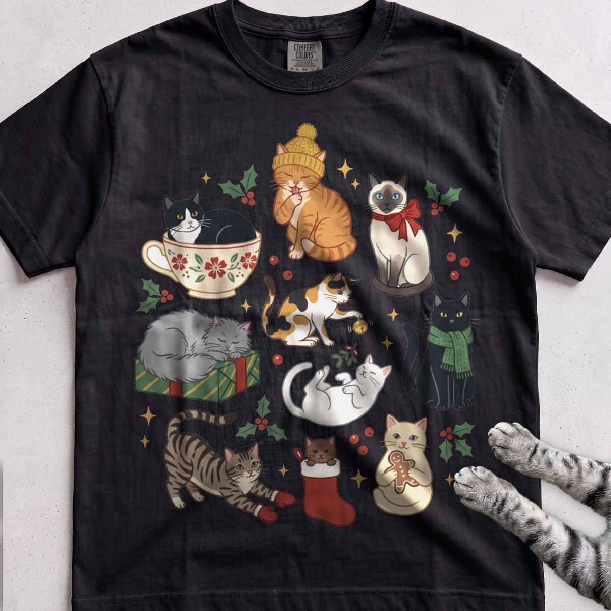 Meowy & Bright Cat Crew T-Shirt - Black
