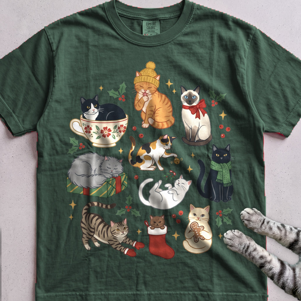 Meowy & Bright Cat Crew T-Shirt - Blue Spruce
