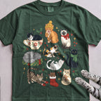 Meowy & Bright Cat Crew T-Shirt - Blue Spruce