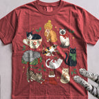 Meowy & Bright Cat Crew T-Shirt - Crimson