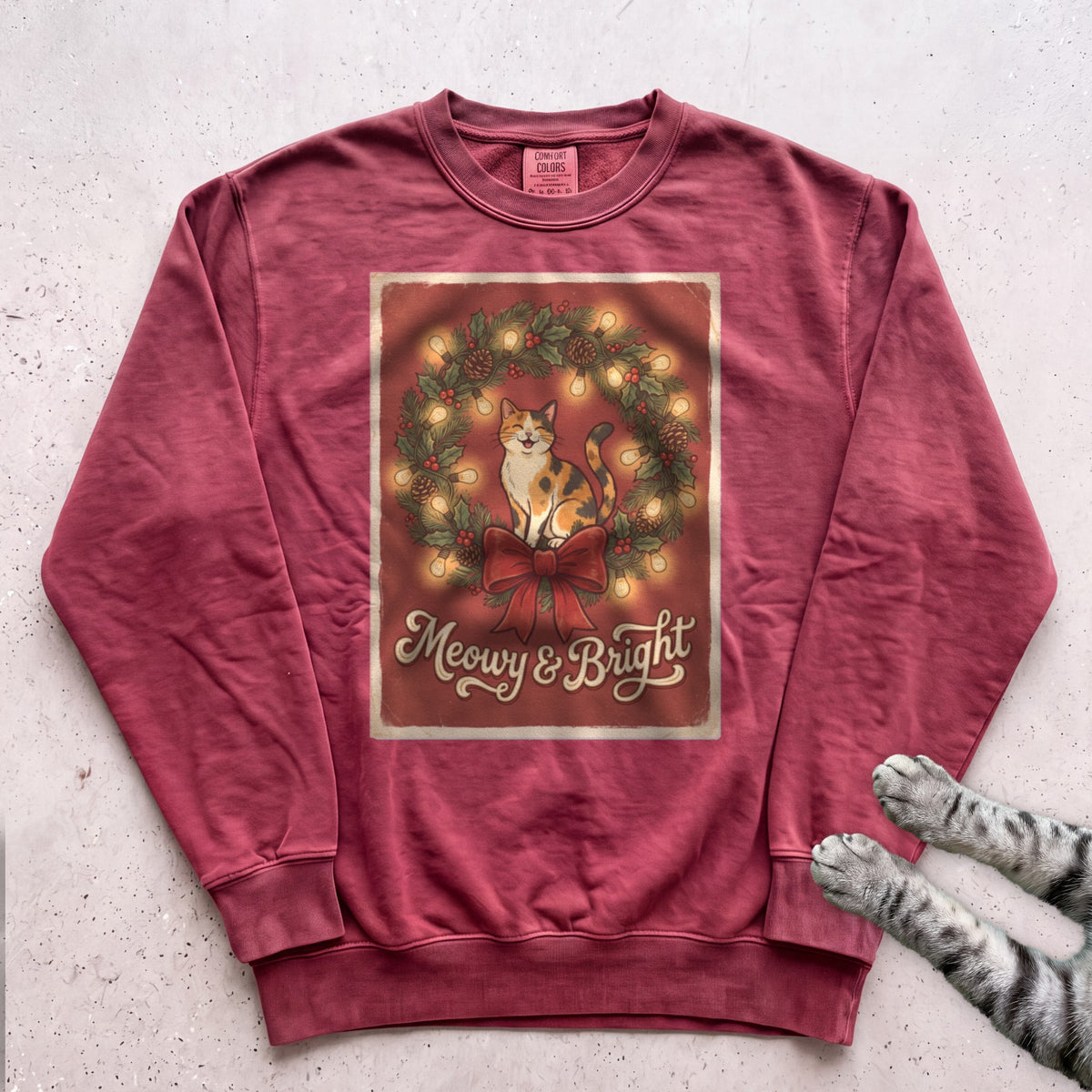 Meowy & Bright Cat Sweatshirt - Crimson