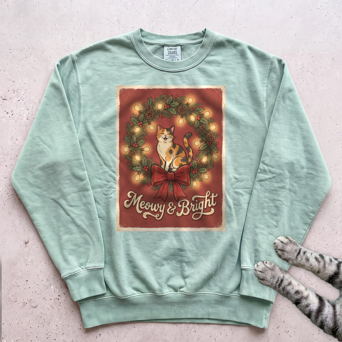 Meowy & Bright Cat Sweatshirt - Light Green