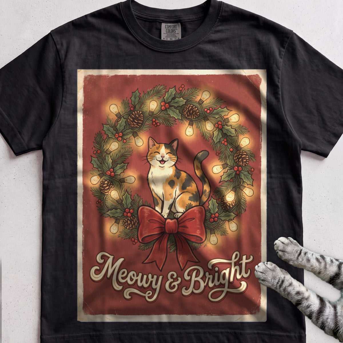 Meowy & Bright Cat T-Shirt - Black