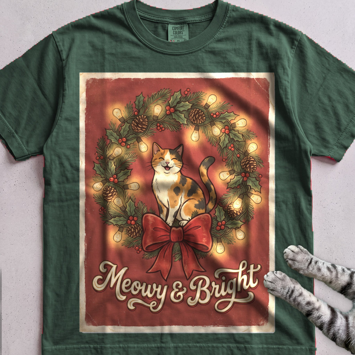 Meowy & Bright Cat T-Shirt - Blue Spruce