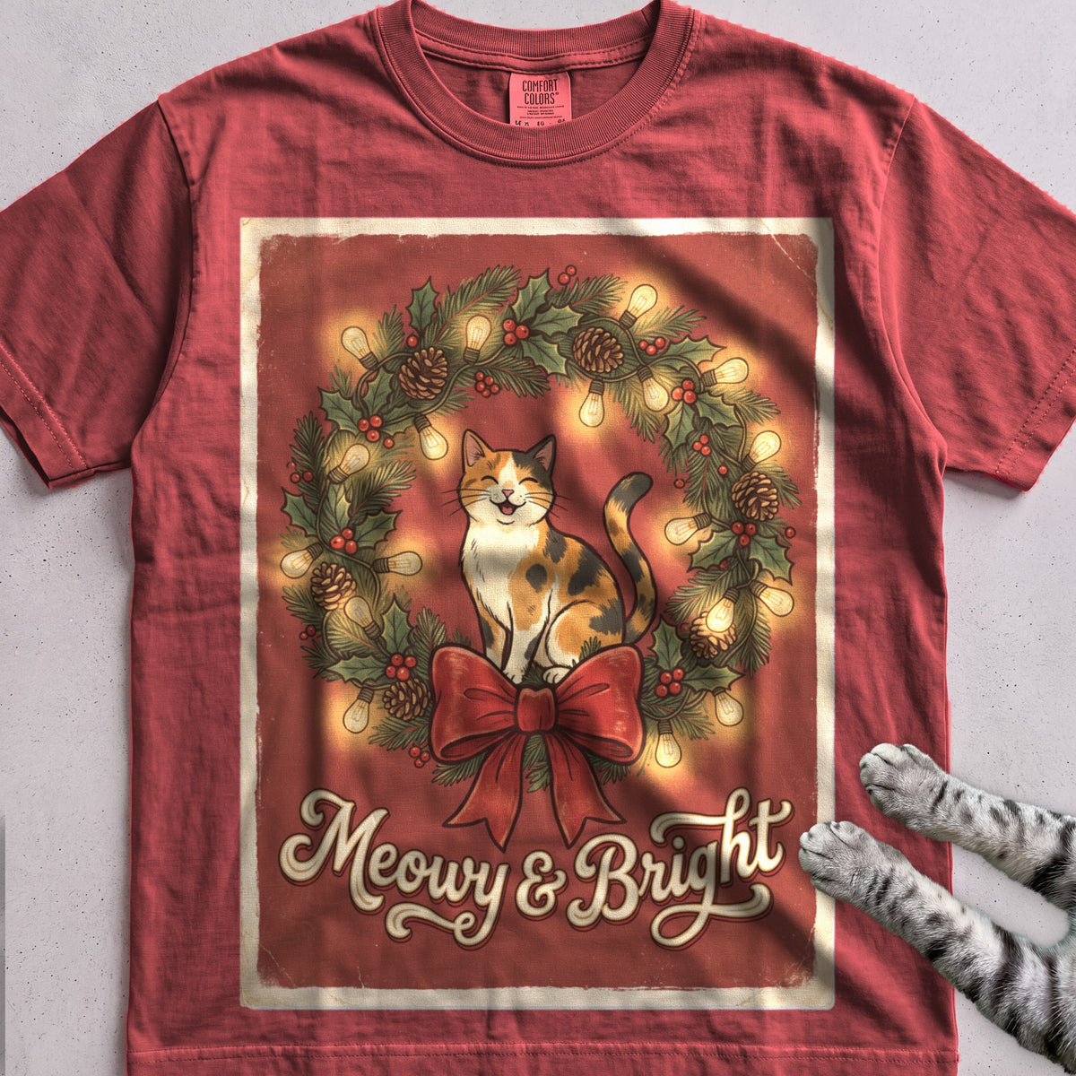 Meowy & Bright Cat T-Shirt - Crimson