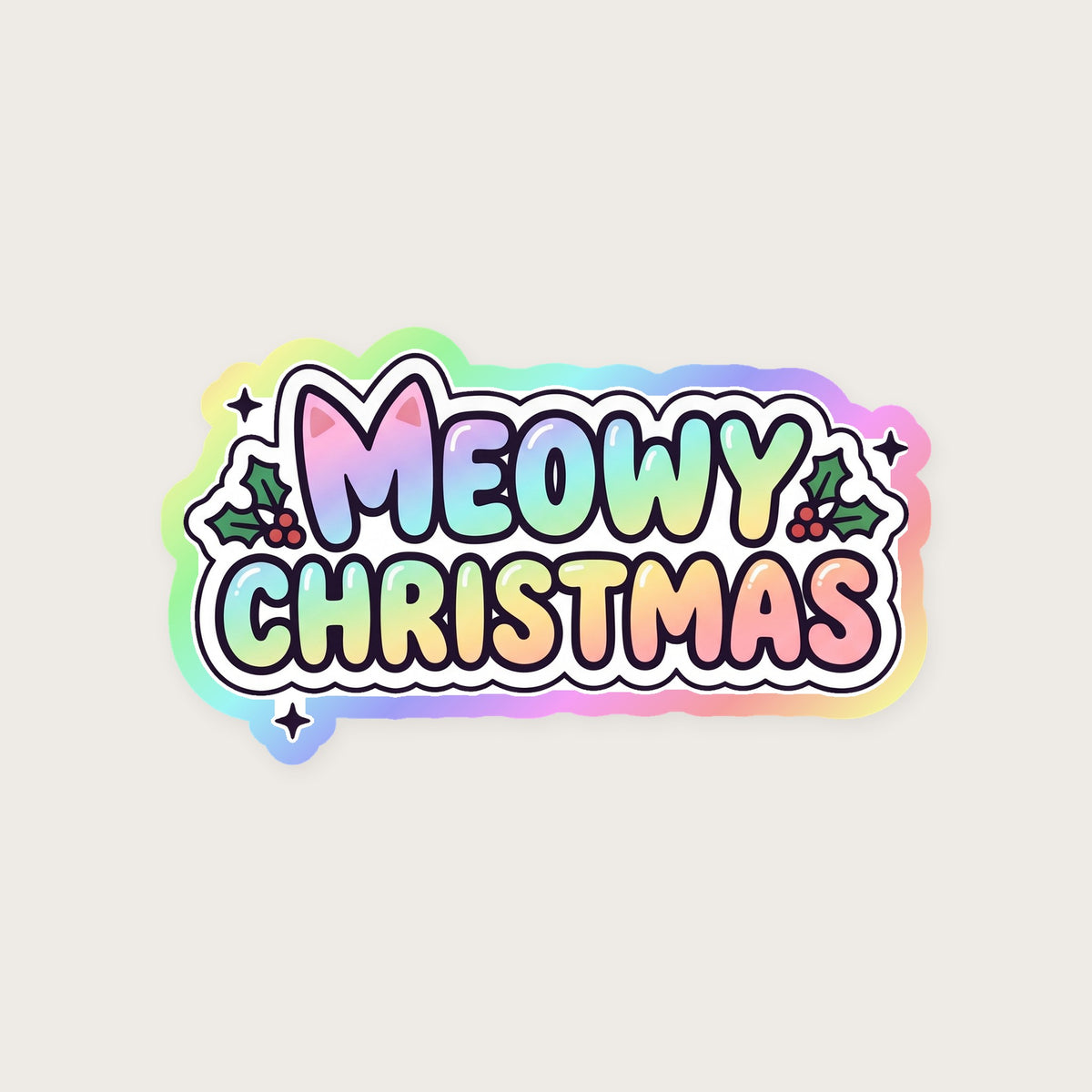 Meowy Christmas Holographic Sticker print detail