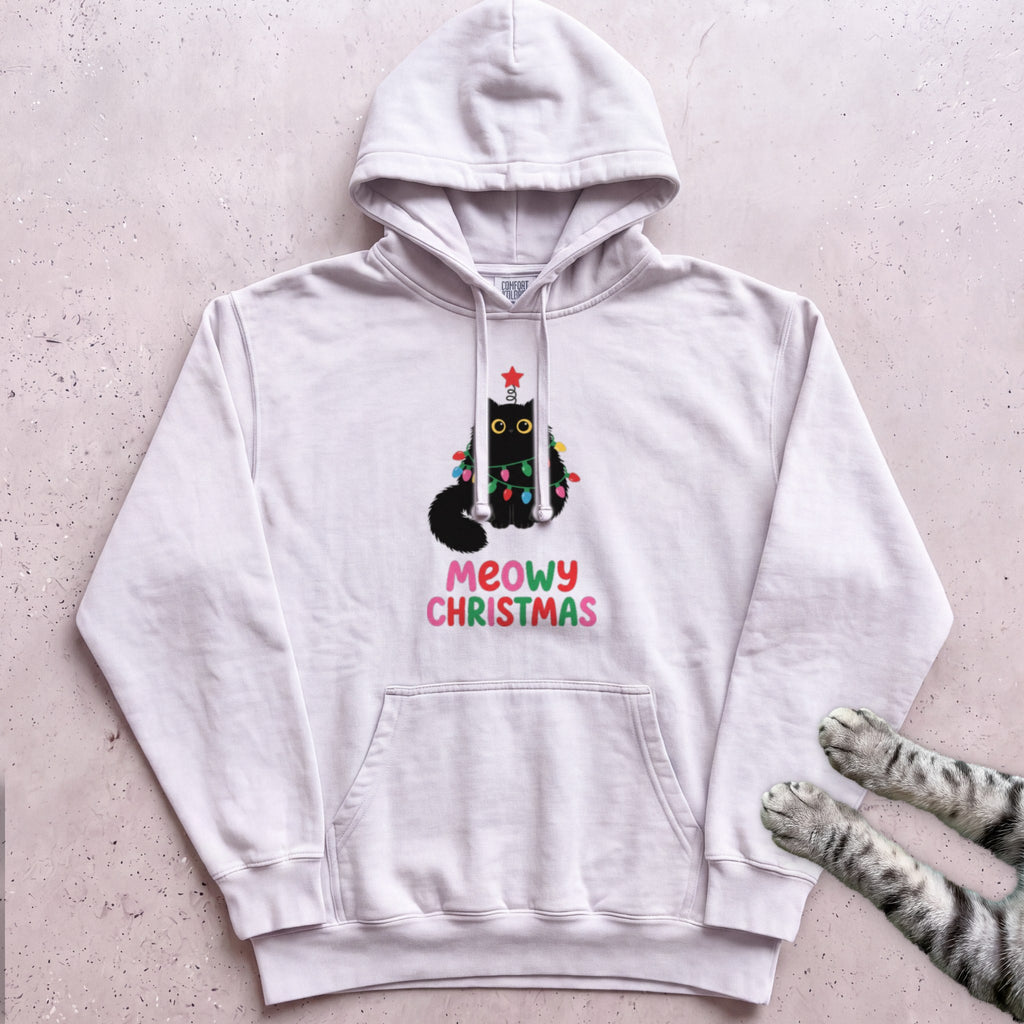 Meowy Christmas Lights Cat Hoodie - White