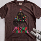 Meowy Christmas Lights Cat T-Shirt - Espresso