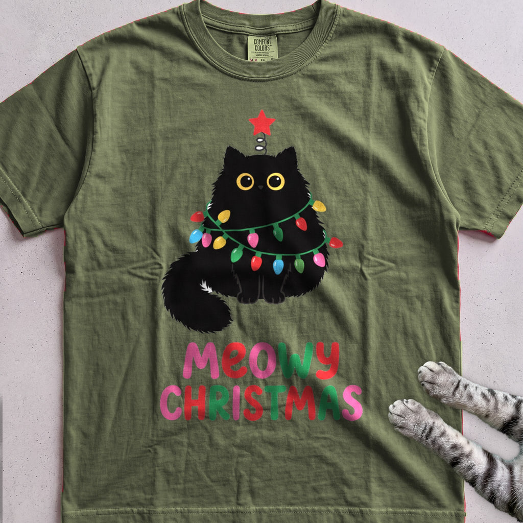 Meowy Christmas Lights Cat T-Shirt - Hemp