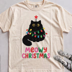 Meowy Christmas Lights Cat T-Shirt - Ivory
